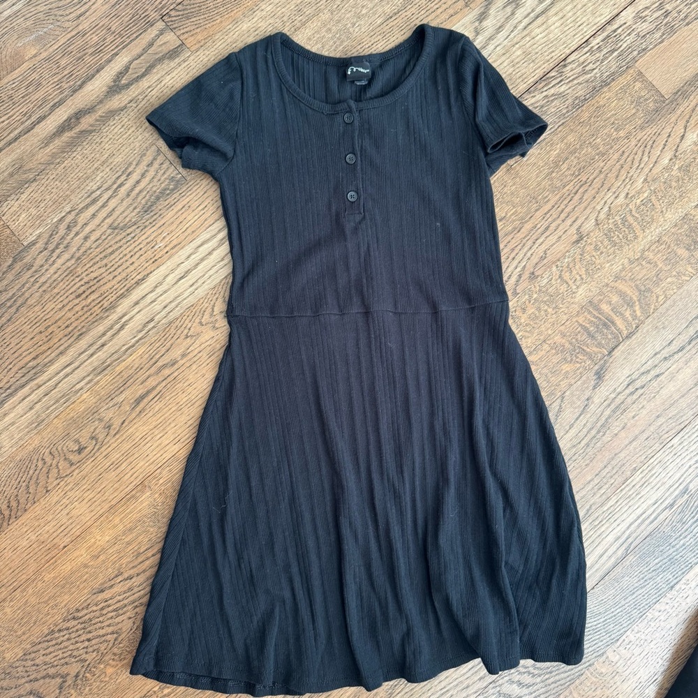 Art Class Girls Black Short Sleeve Ribbed Skater Dress